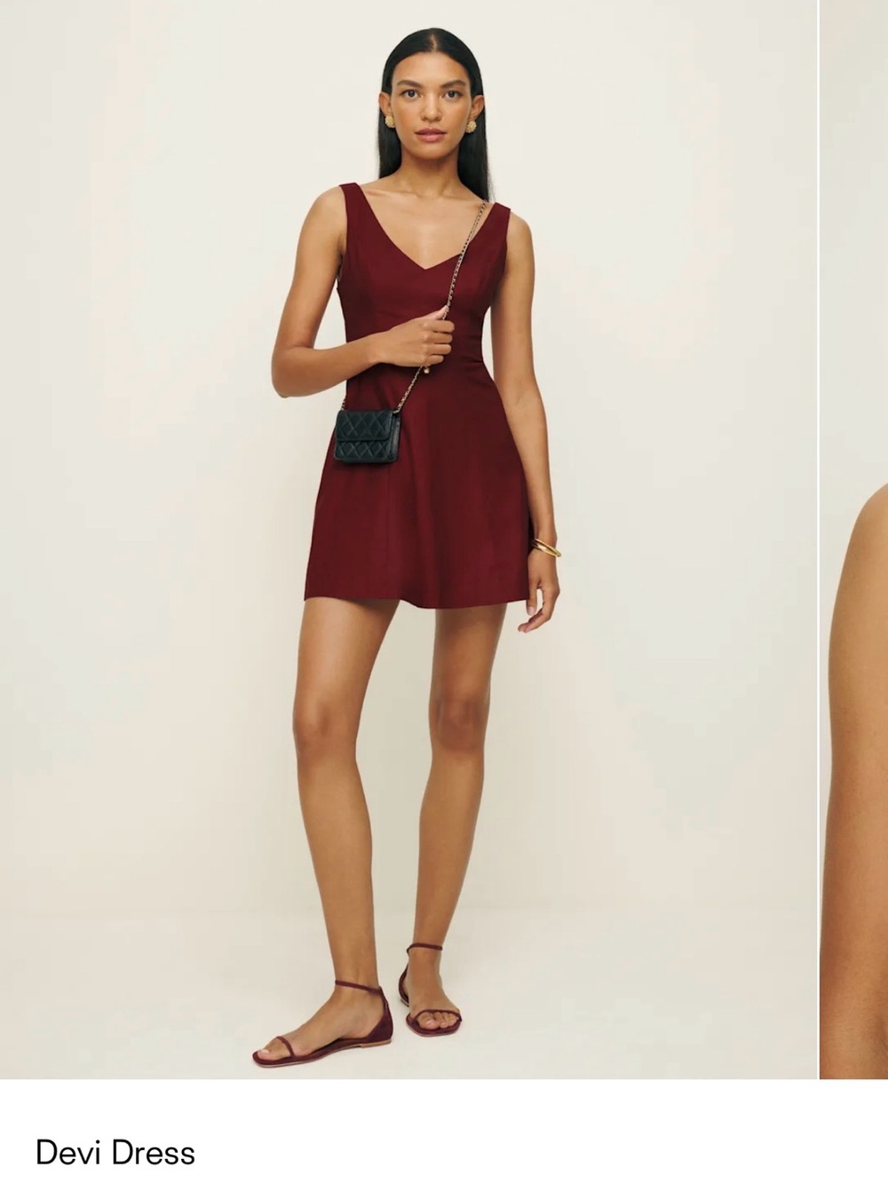 Reformation Devi V-Neck Mini Dress in Burgundy